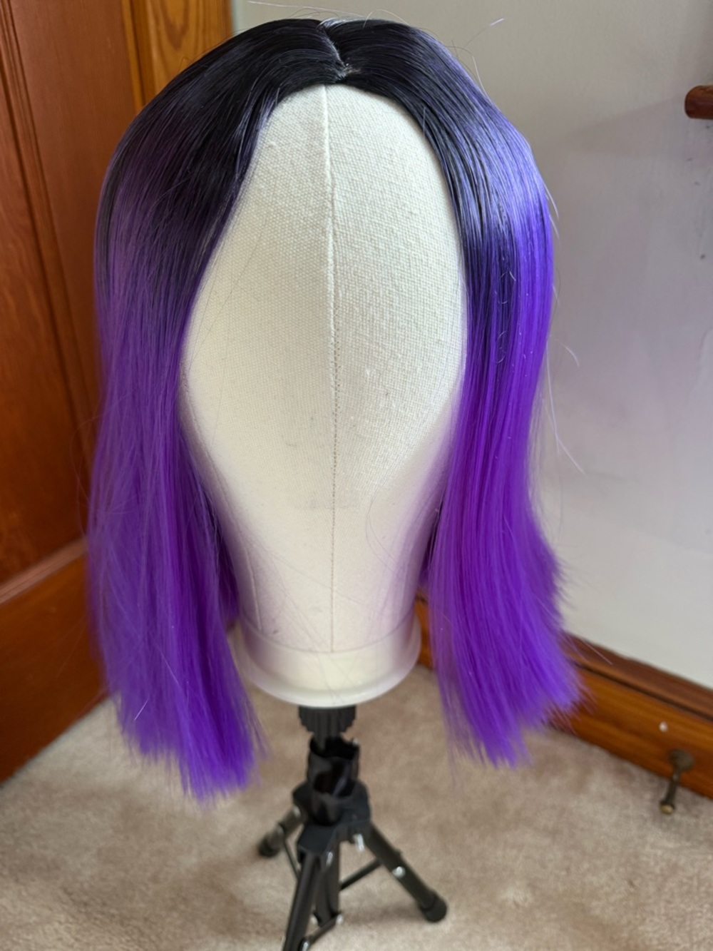 Purple Ombre Synthetic Wig with Black Roots - Women Hair